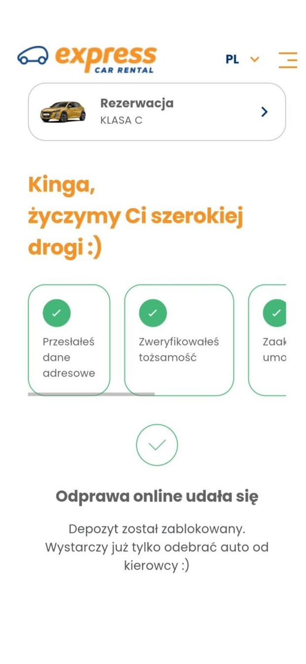 Potwierdzenie udanej odprawy online w Strefie Klienta