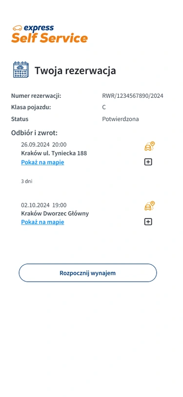 Ekran „Twoja rezerwacja” w usłudze Express Self Service